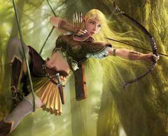 Эльфийка-лучница лесной рейнджер.